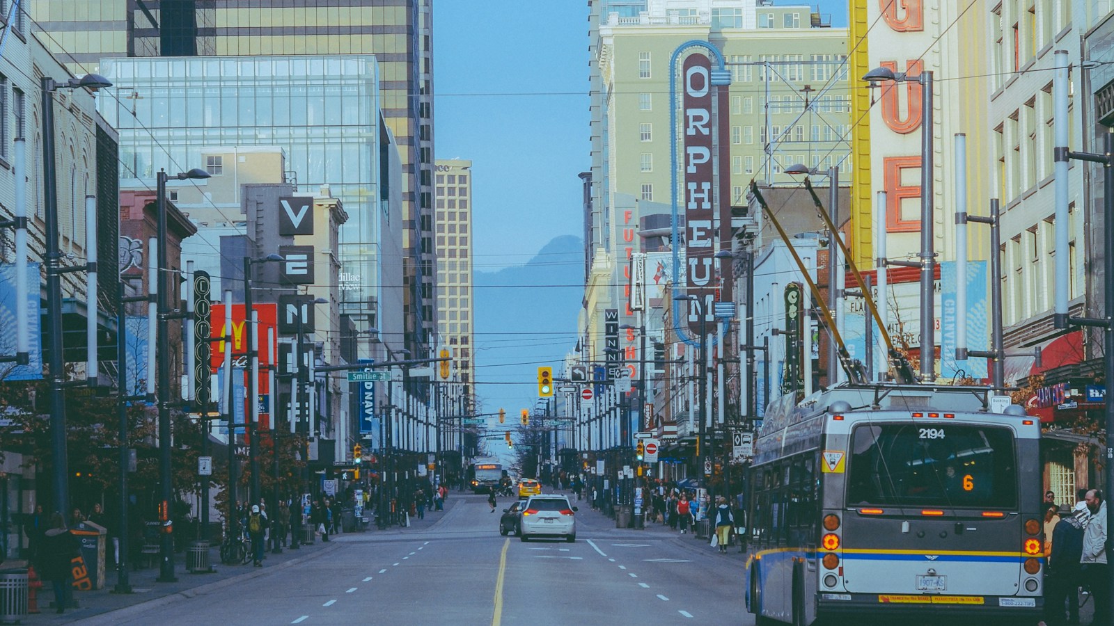 Downtown Vancouver street with traffic