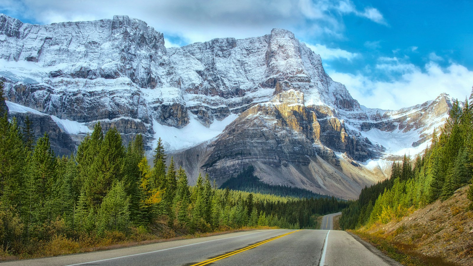 Road through the Canadian Rockies near Banff